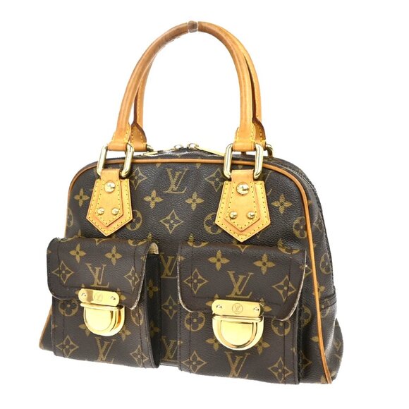 LOUIS VUITTON Manhattan PM Hand Bag Monogram Leather Brown Gold - Picture 1 of 16